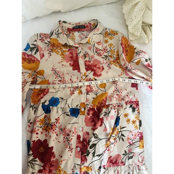 Shein Boho Collar Button Front Ruffle Hem Flounce Floral Maxi Dress XS - Picture 4 of 8